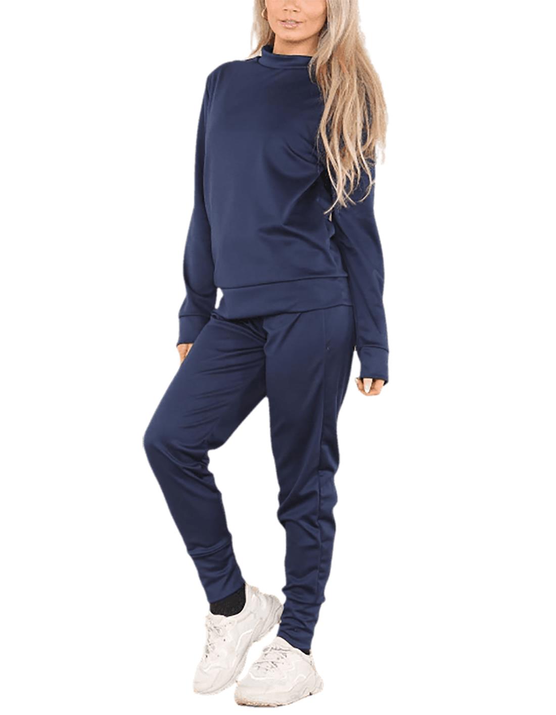 Conjunto de 2 piezas de chándal liso para mujer suéter sudadera con puños inferior joggers - Imagen 16 de 24