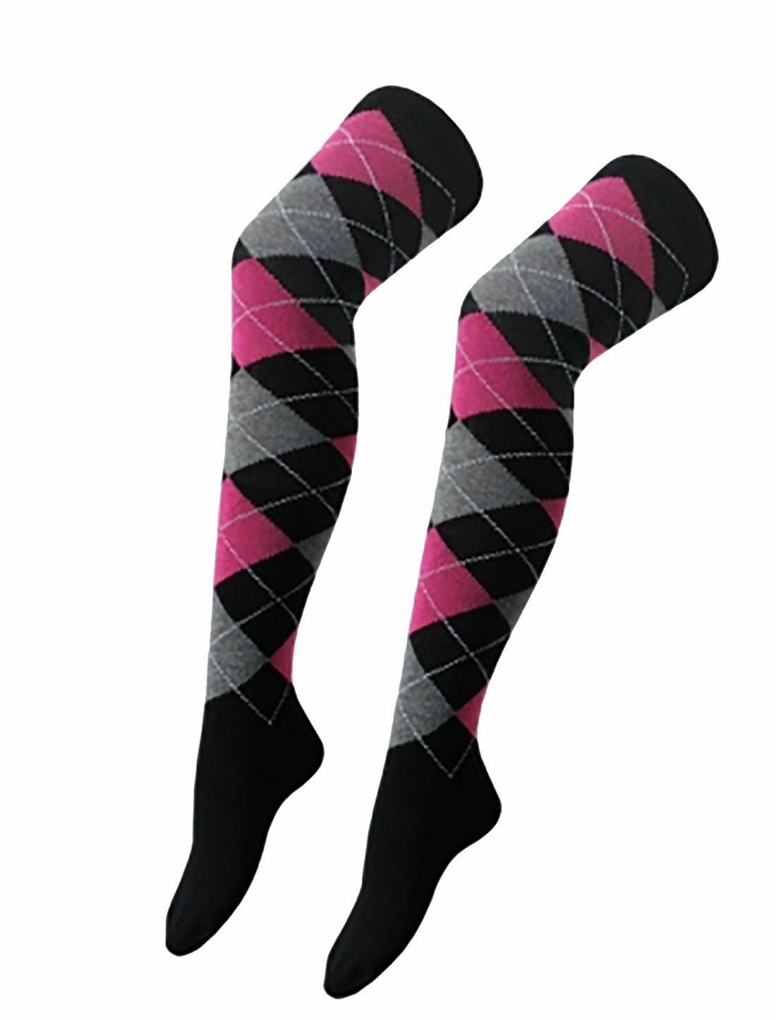 Ladies Plain Printed Over the Knee Socks Womens Party Wear Checked Bow OTK Socks - Picture 45 of 49