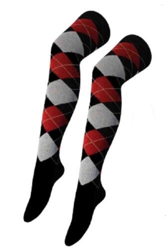 Ladies Plain Printed Over the Knee Socks Womens Party Wear Checked Bow OTK Socks - Picture 47 of 49