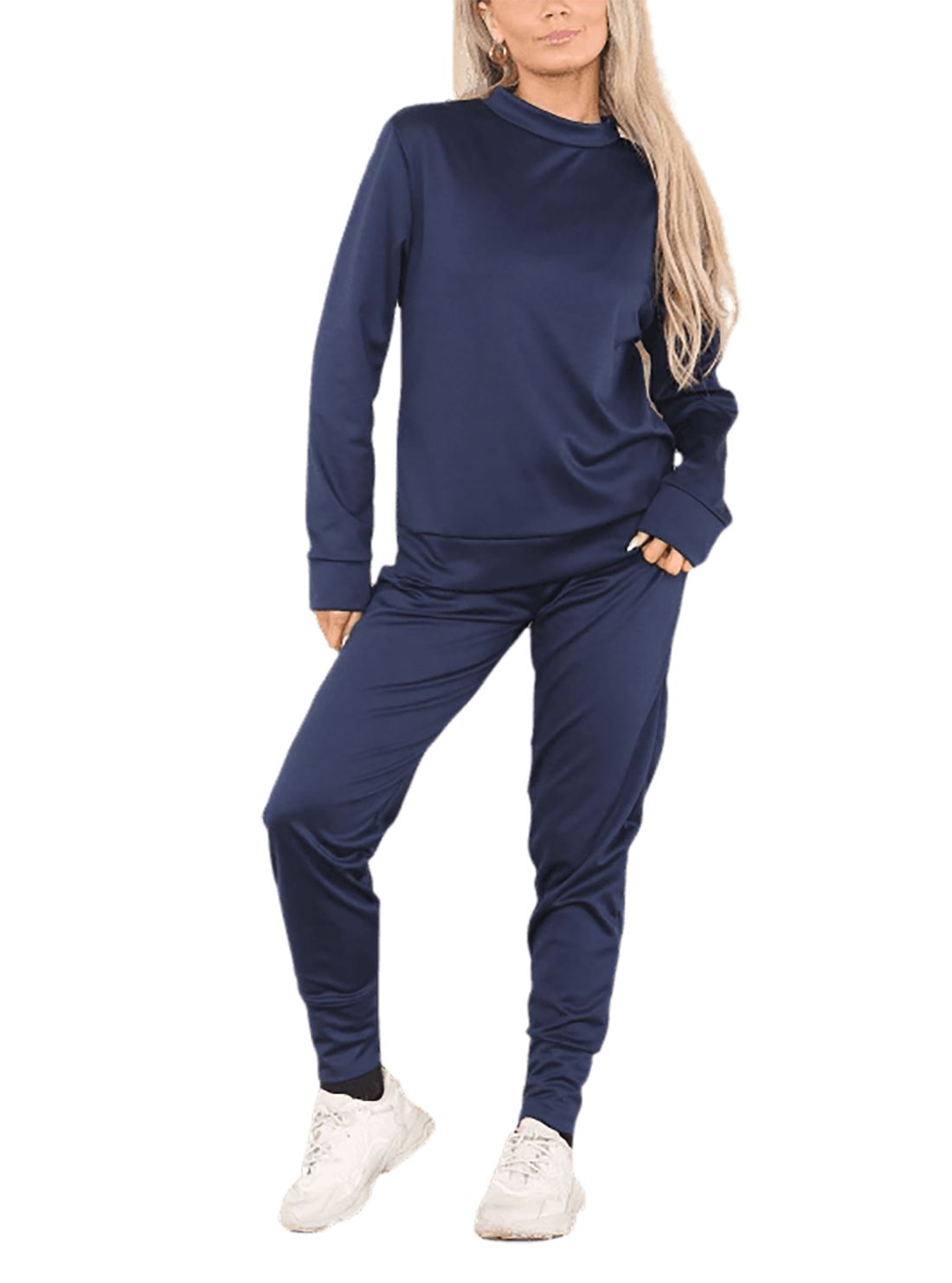 Conjunto de 2 piezas de chándal liso para mujer suéter sudadera con puños inferior joggers - Imagen 15 de 24
