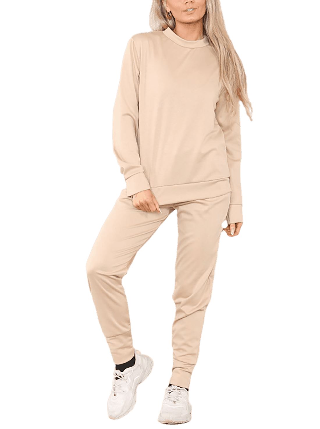 Conjunto de 2 piezas de chándal liso para mujer suéter sudadera con puños inferior joggers - Imagen 19 de 24