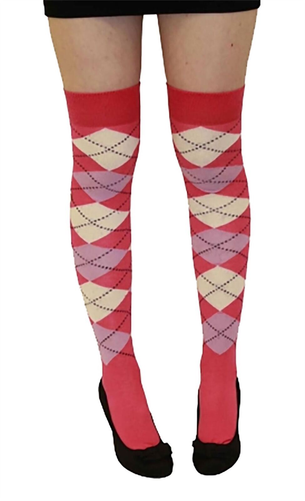Ladies Plain Printed Over the Knee Socks Womens Party Wear Checked Bow OTK Socks - Picture 49 of 49