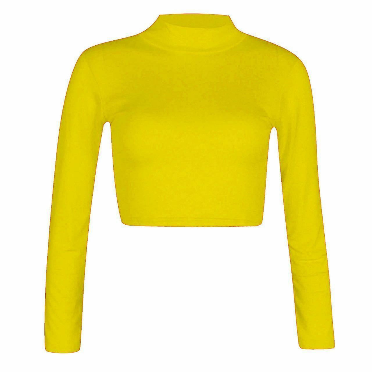 Women Polo Neck Long Sleeve Crop Top Ladies Party Wear Plain Stretch Shirt Top - Bild 19 von 26