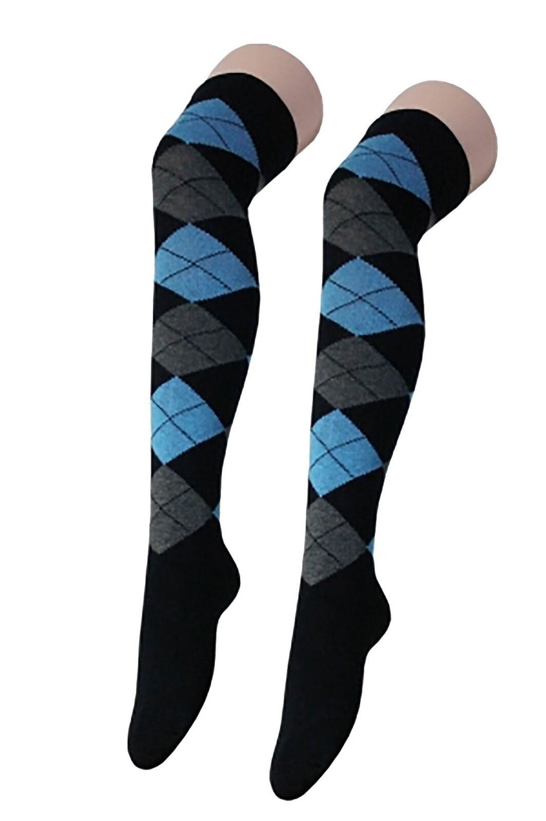 Ladies Plain Printed Over the Knee Socks Womens Party Wear Checked Bow OTK Socks - Picture 48 of 49