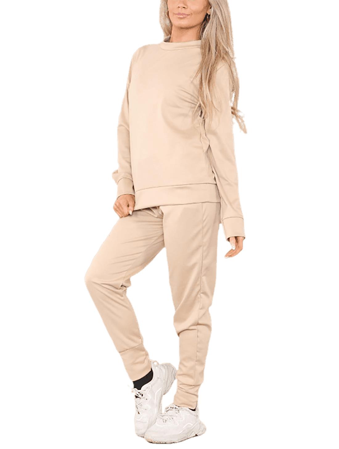 Conjunto de 2 piezas de chándal liso para mujer suéter sudadera con puños inferior joggers - Imagen 20 de 24