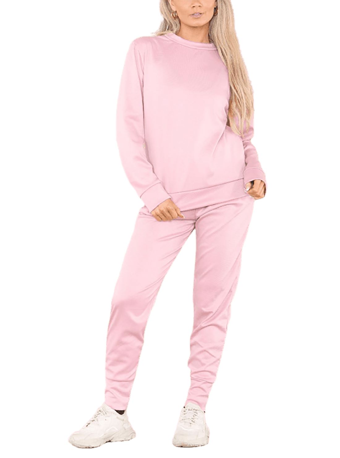 Conjunto de 2 piezas de chándal liso para mujer suéter sudadera con puños inferior joggers - Imagen 2 de 24