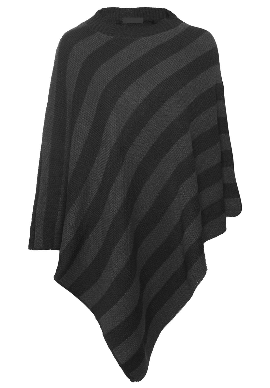 Damen Streifen Strick Poncho Pullover Oberteil Damen Rundhals Winter Wickel Cape Schal - Bild 2 von 4