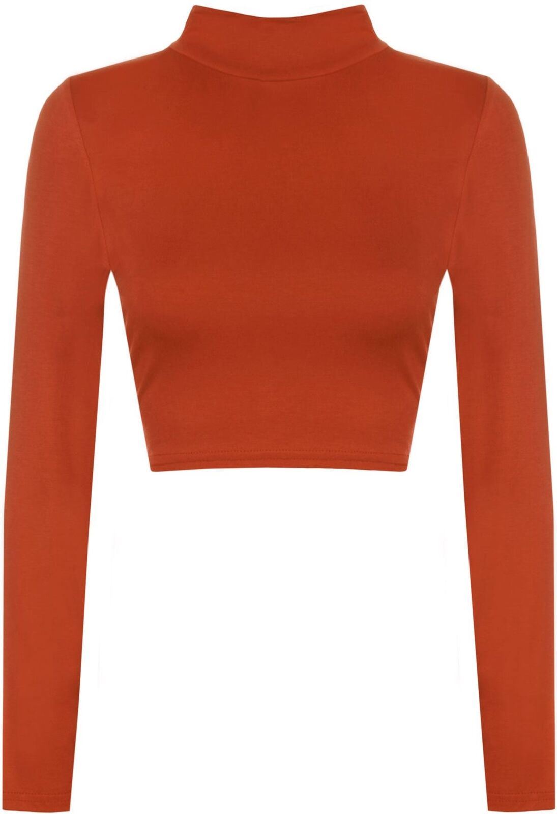 Women Polo Neck Long Sleeve Crop Top Ladies Party Wear Plain Stretch Shirt Top - Bild 20 von 26