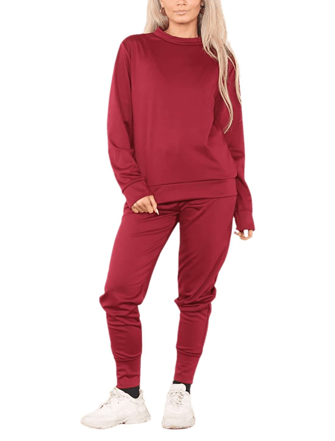 Conjunto de 2 piezas de chándal liso para mujer suéter sudadera con puños inferior joggers - Imagen 22 de 24