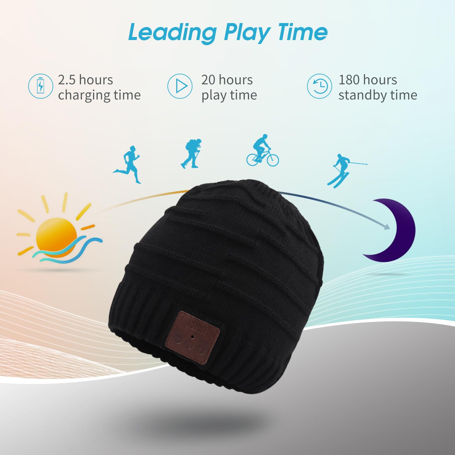 Drahtlose Bluetooth Beanie Mütze Freisprecheinrichtung Musik Kopfhörer mit Mikrofon - August EPA25 - Bild 7 von 16