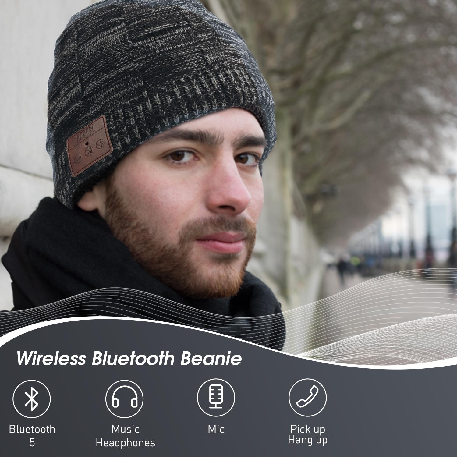 Drahtlose Bluetooth Beanie Mütze Freisprecheinrichtung Musik Kopfhörer mit Mikrofon - August EPA25 - Bild 11 von 16