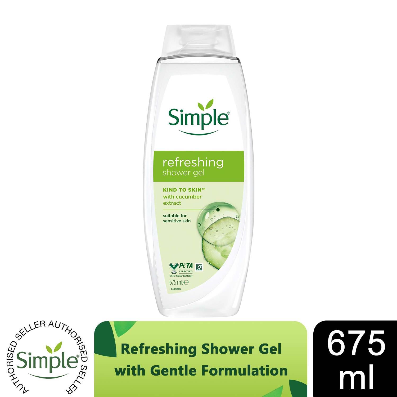 Simple Kind To Skin Shower Gel 675ml Body Wash Refreshing Nourishing Sensitive