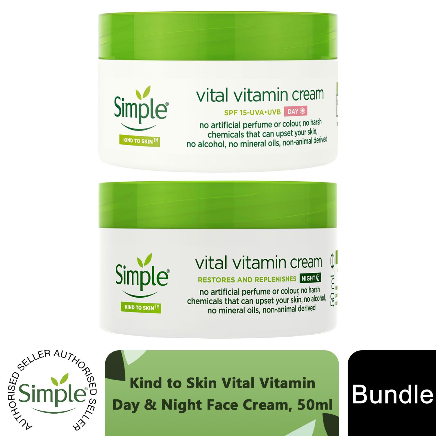 Simple Kind To Skin Face Cream Bundle 50ml Day SPF15 Or Night Cream Set