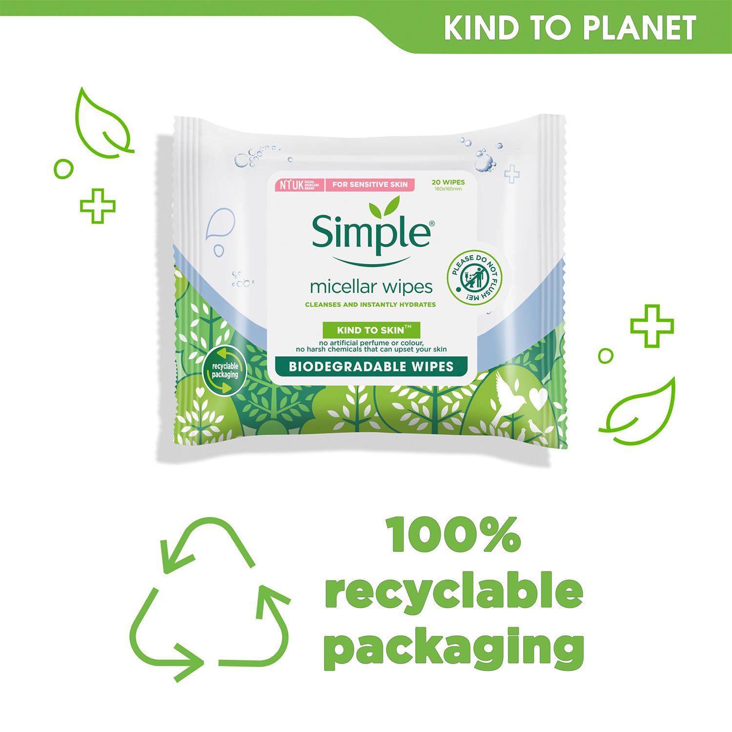 Simple Biodegradable Cleansing Facial Wipes, 3x20 Wipes - Picture 14 of 54