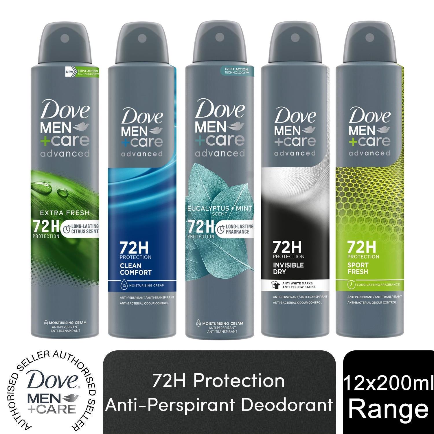 Dove Men+Care Anti Perspirant Deodorant 12x200ml, 72H Protection Deodorant