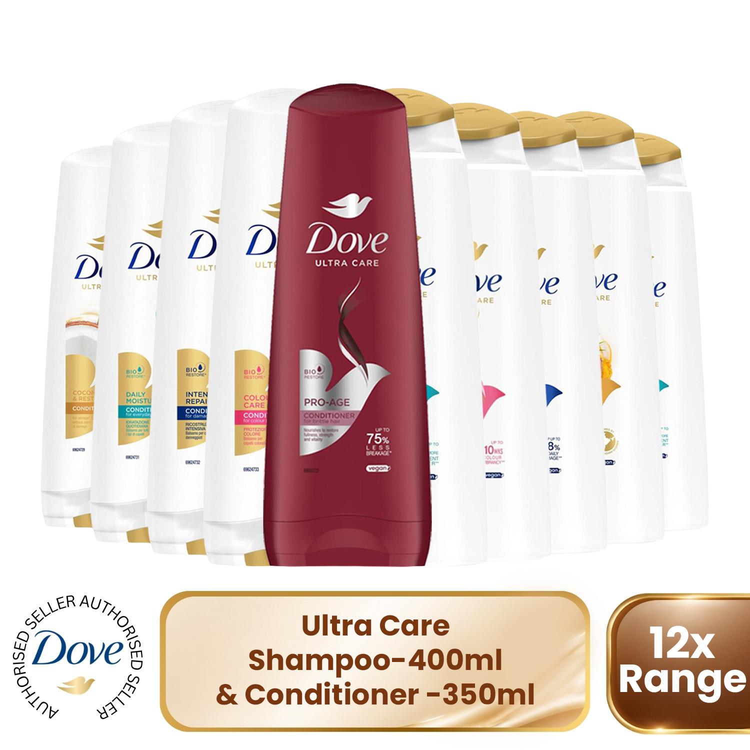 Dove Ultra Care Shampoo 400ml or Conditioner 350ml, 12Pk Bio Restore Technology