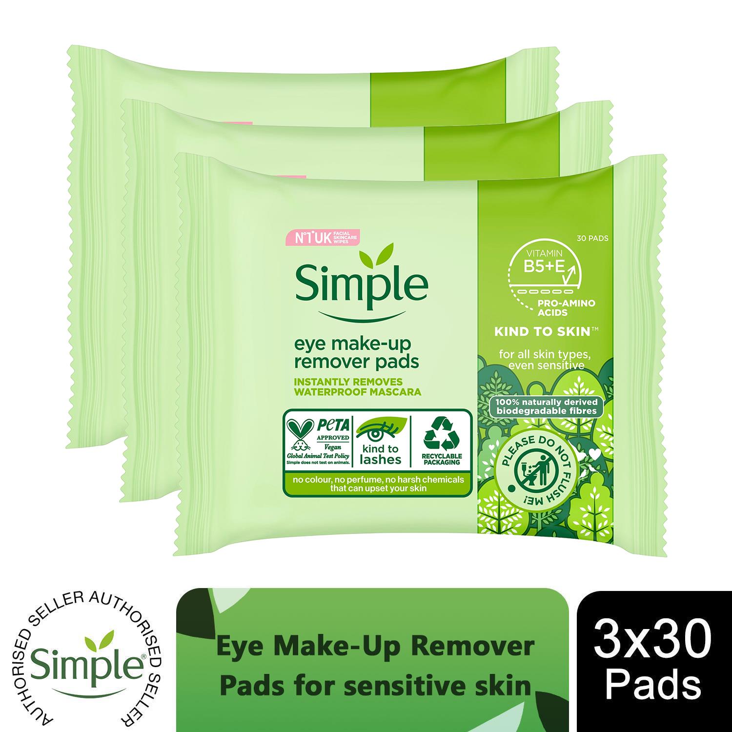 Simple Womens Kind to Skin Eye Make-Up Remover Pads with Pro-vitamin B5, 3x 30 - NA - One Size - Image 4
