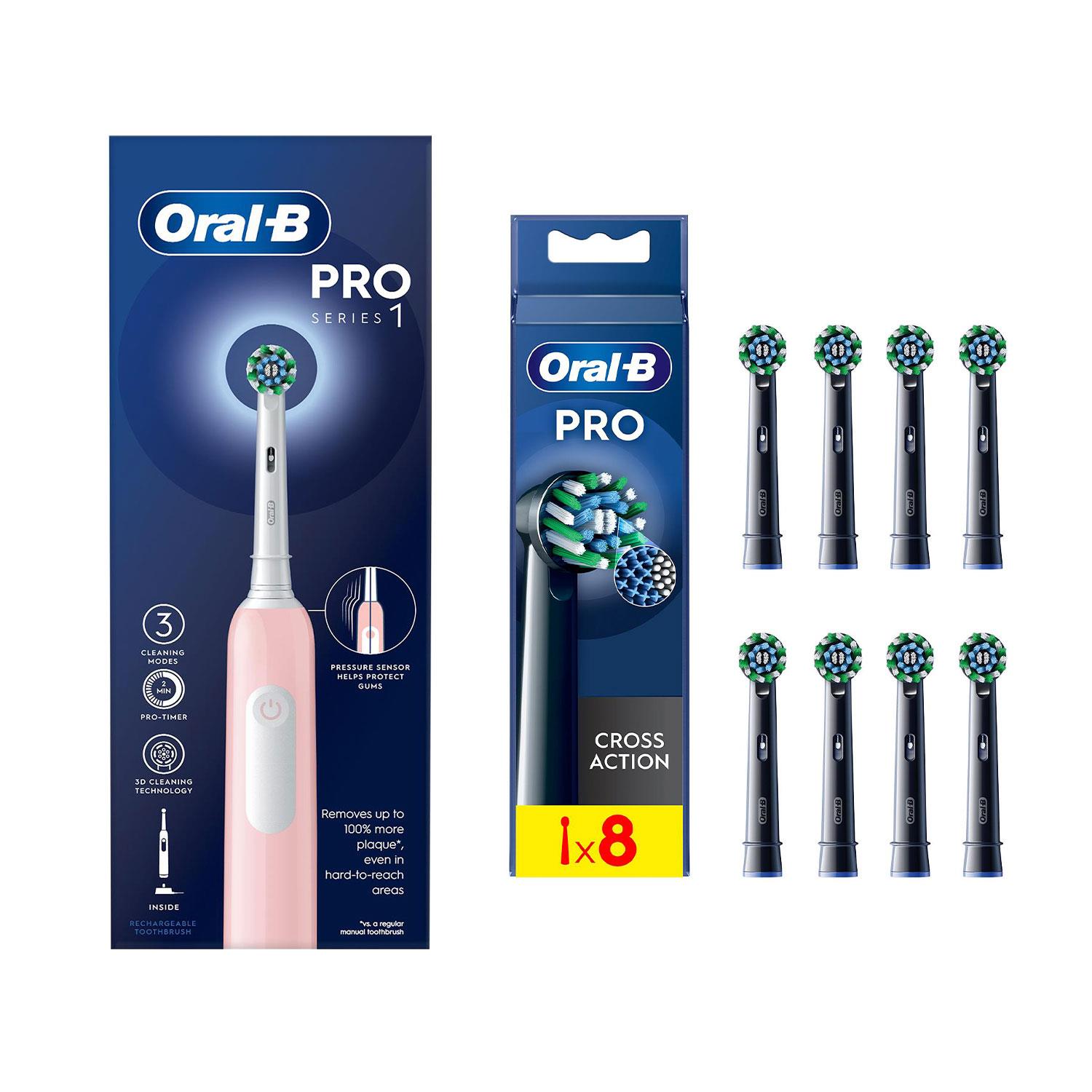 Oral-B Pro 1 Cross-Action Elektrische Zahnbürste Pink 3 Modi mit 8x Nachfüllköpfen - Bild 32 von 65