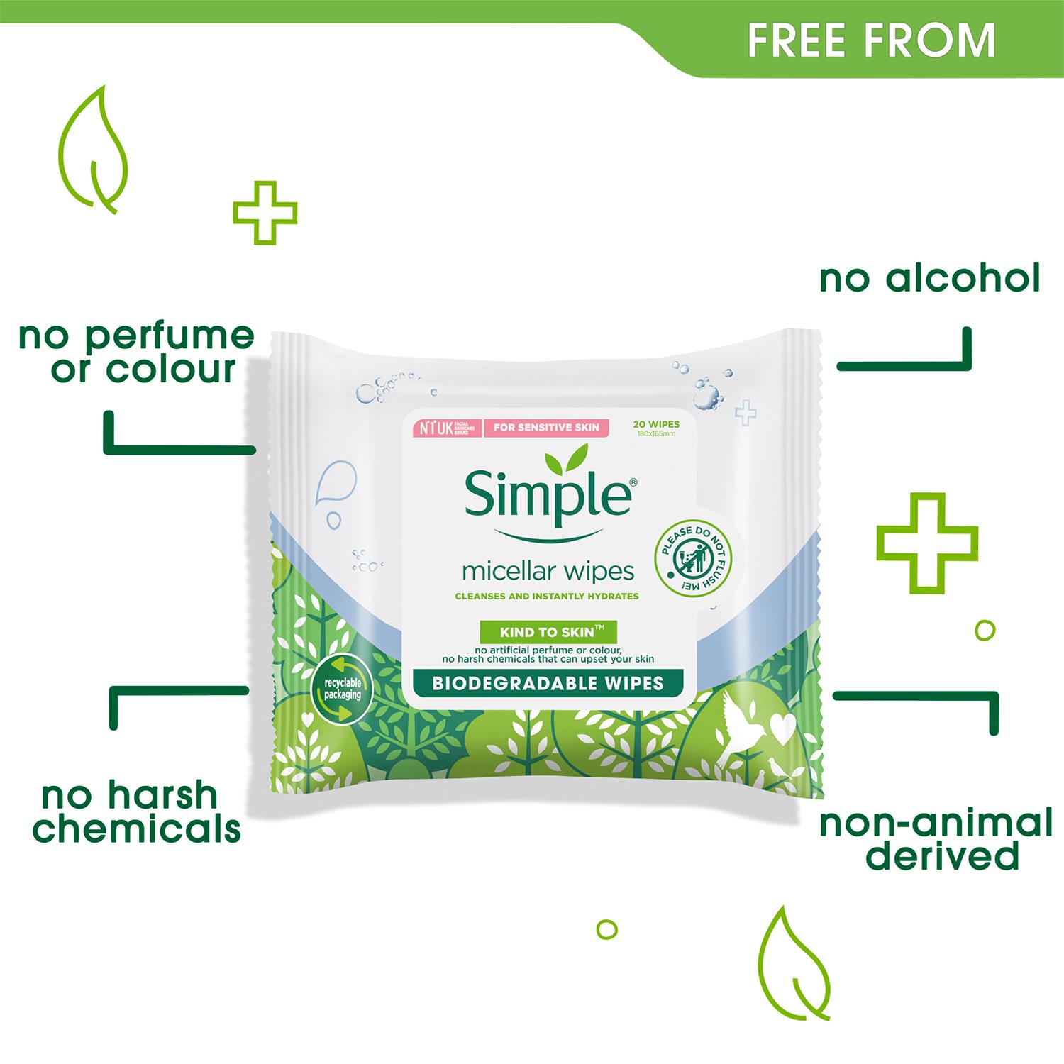 Simple Biodegradable Cleansing Facial Wipes, 3x20 Wipes - Picture 16 of 54