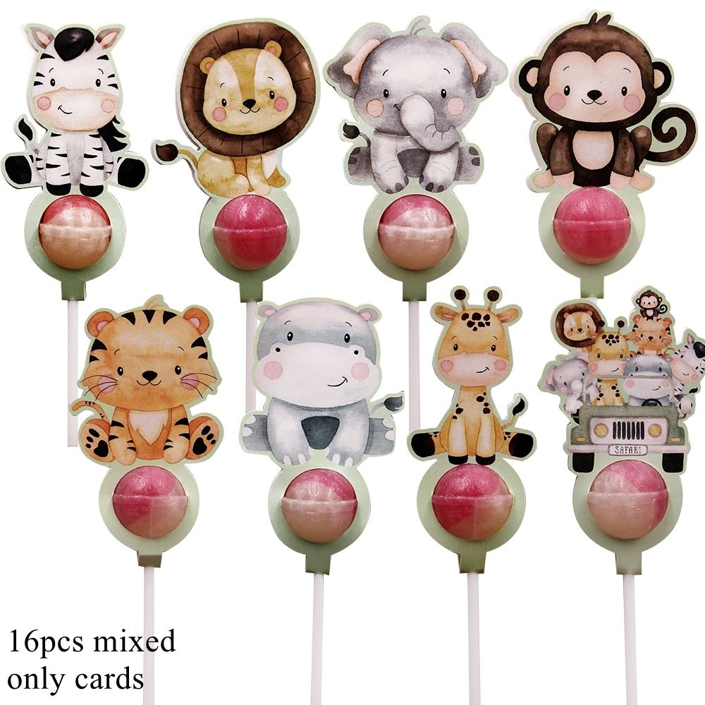 Tissy 16PCS Wild Animal Lollipop Cards for Jungle Safari Parties - Picture 4 of 10
