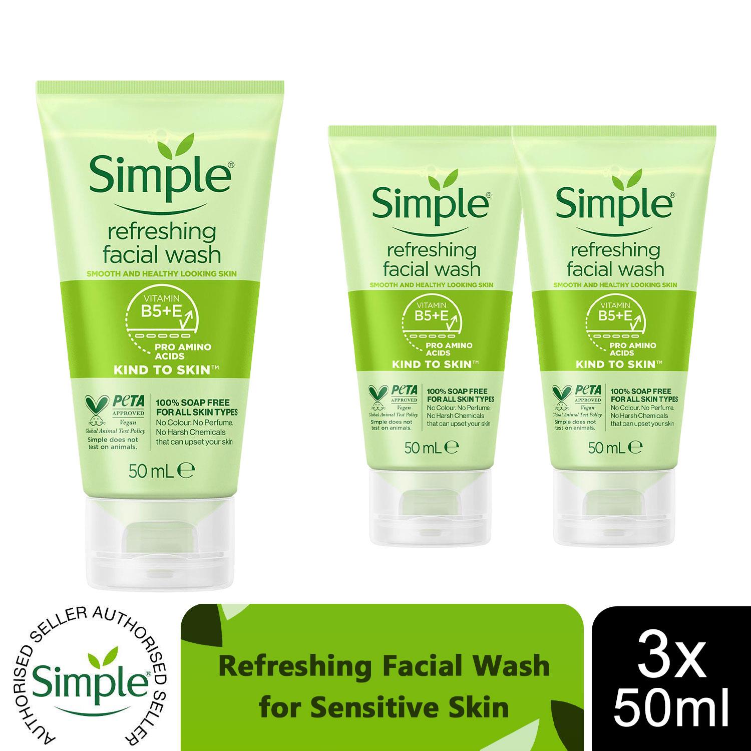 3 x 50ml Simple Kind to Skin Soap Free Refreshing Facial Gel Wash - Picture 11 of 20