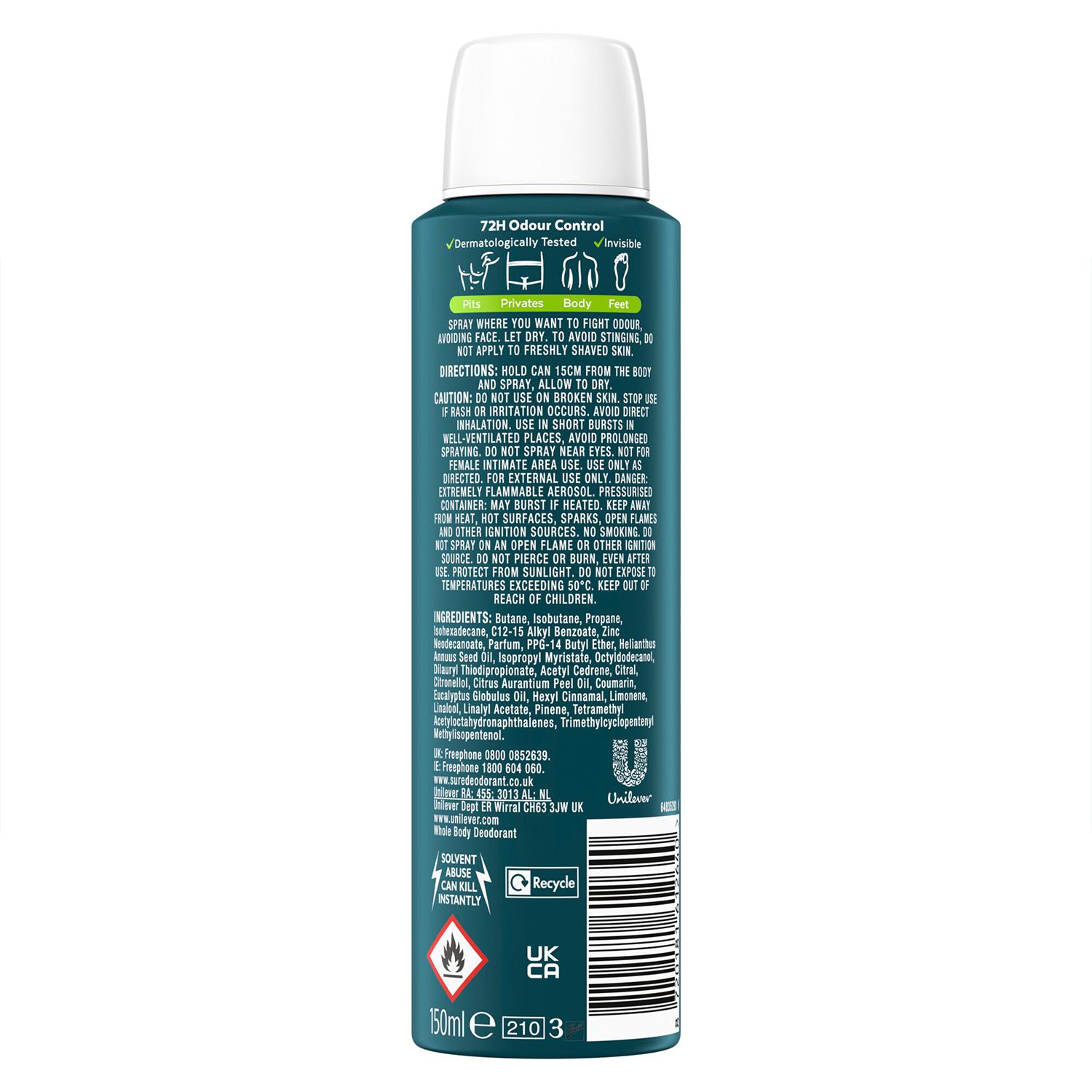 Sure Men Whole Body Deodorant Spray Ocean Rush & Active Fresh, 150ml - Picture 9 of 88