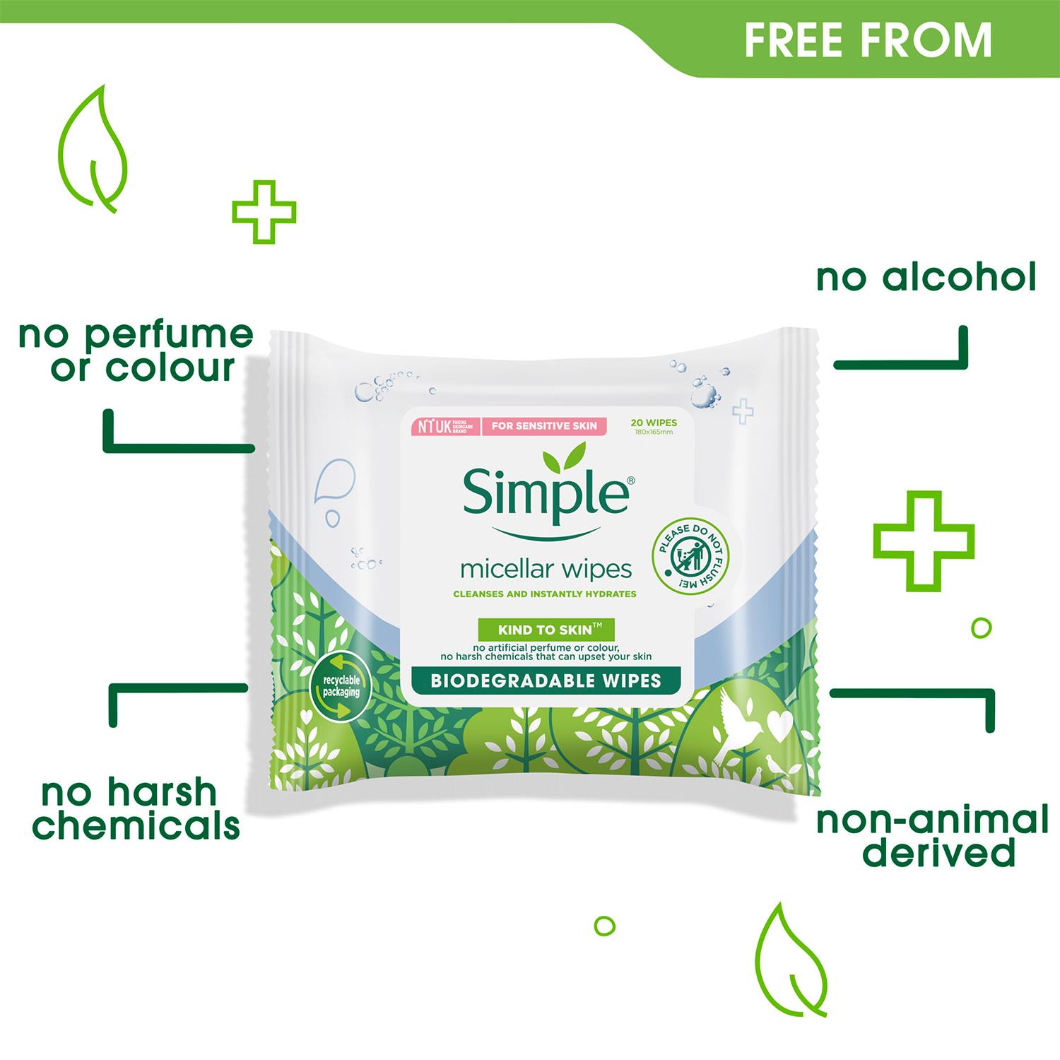 Simple Biodegradable Cleansing Facial Wipes, 3x20 Wipes - Picture 13 of 54