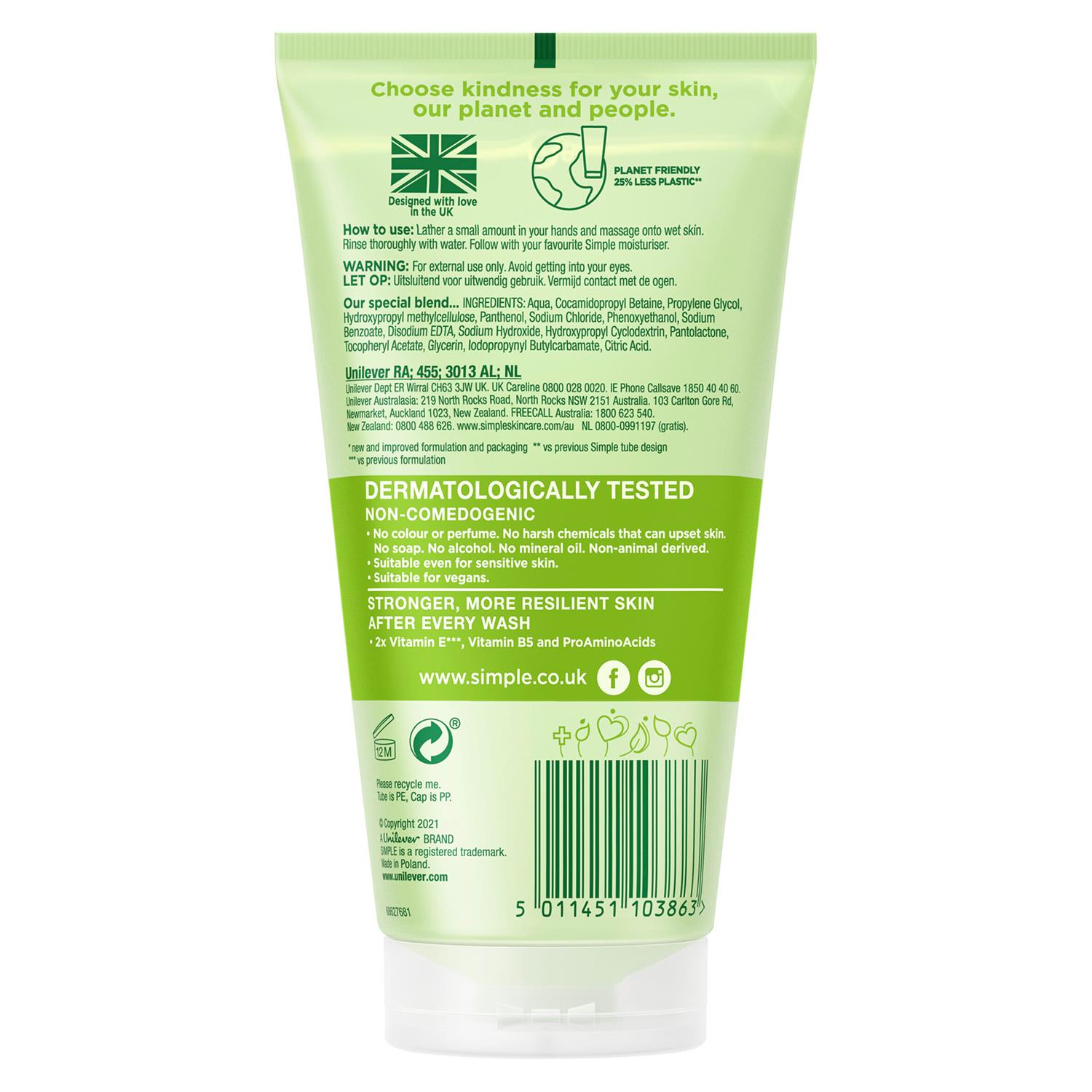 3 x 150ml Simple Kind to Skin Refreshing Soap Free Facial Gel Wash - Picture 17 of 19