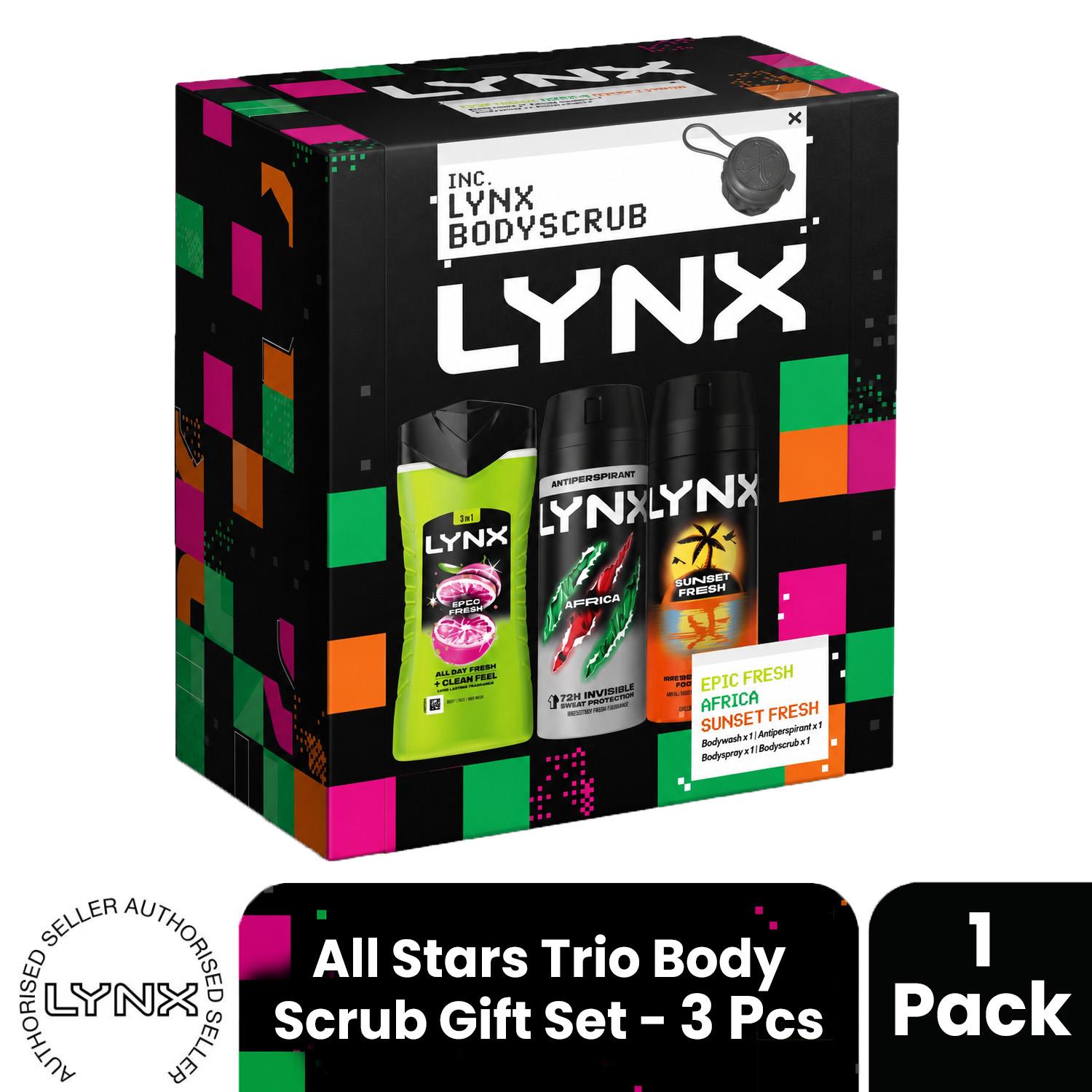LYNX All Stars Trio & Body Scrub Gift Set 3 piece, Choose Pack Size 1,2,3 or 4