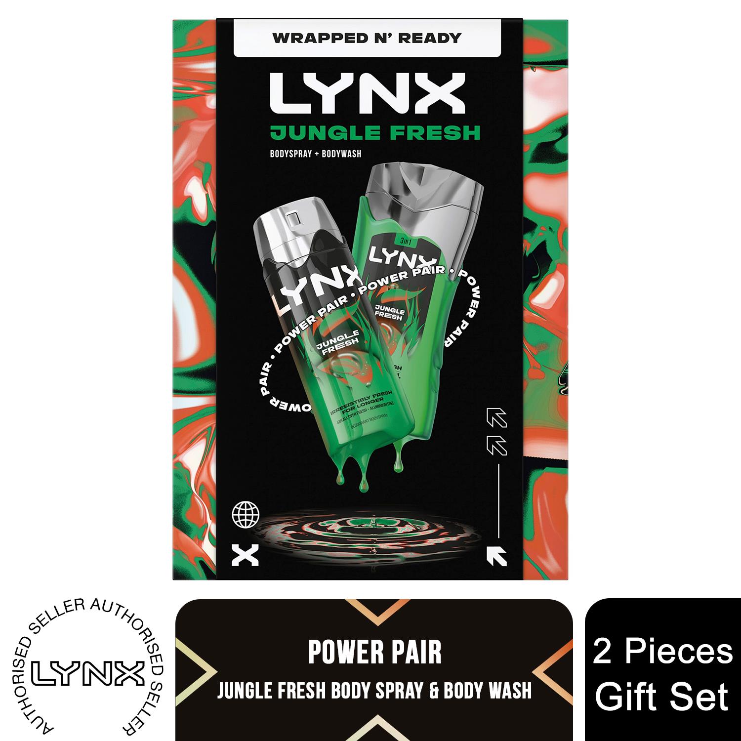 Lynx Jungle Fresh Gift Set Bodywash & Body Spray Duo Energising Grooming Kit