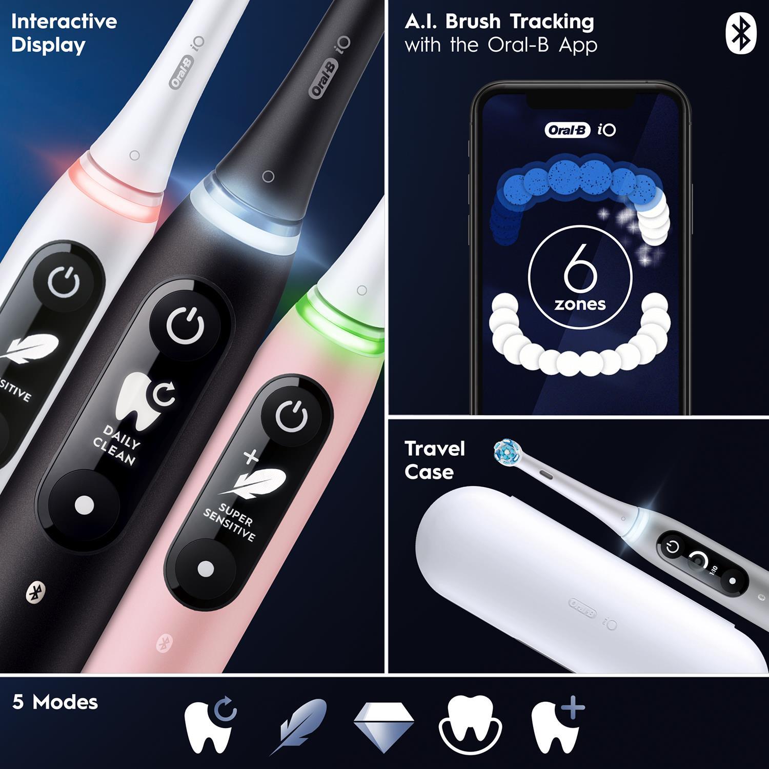 Oral-B iO Series 6 Elektrische Wiederaufladbare Zahnbürste - Schwarz mit 8x Nachfüllköpfen - Bild 38 von 66