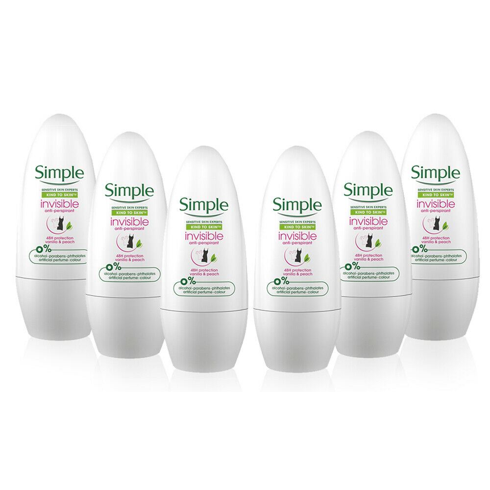 SIMPLE KIND TO Skin AntiPerspirant Deodorant RollOn, 6 Pack, 50ml £10.99 PicClick UK