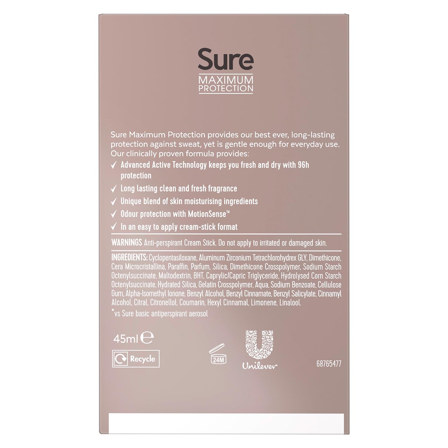 Sure Women Maximum Protection Anti-Perspirant Deodorant Cream, 45ml - Picture 102 of 142