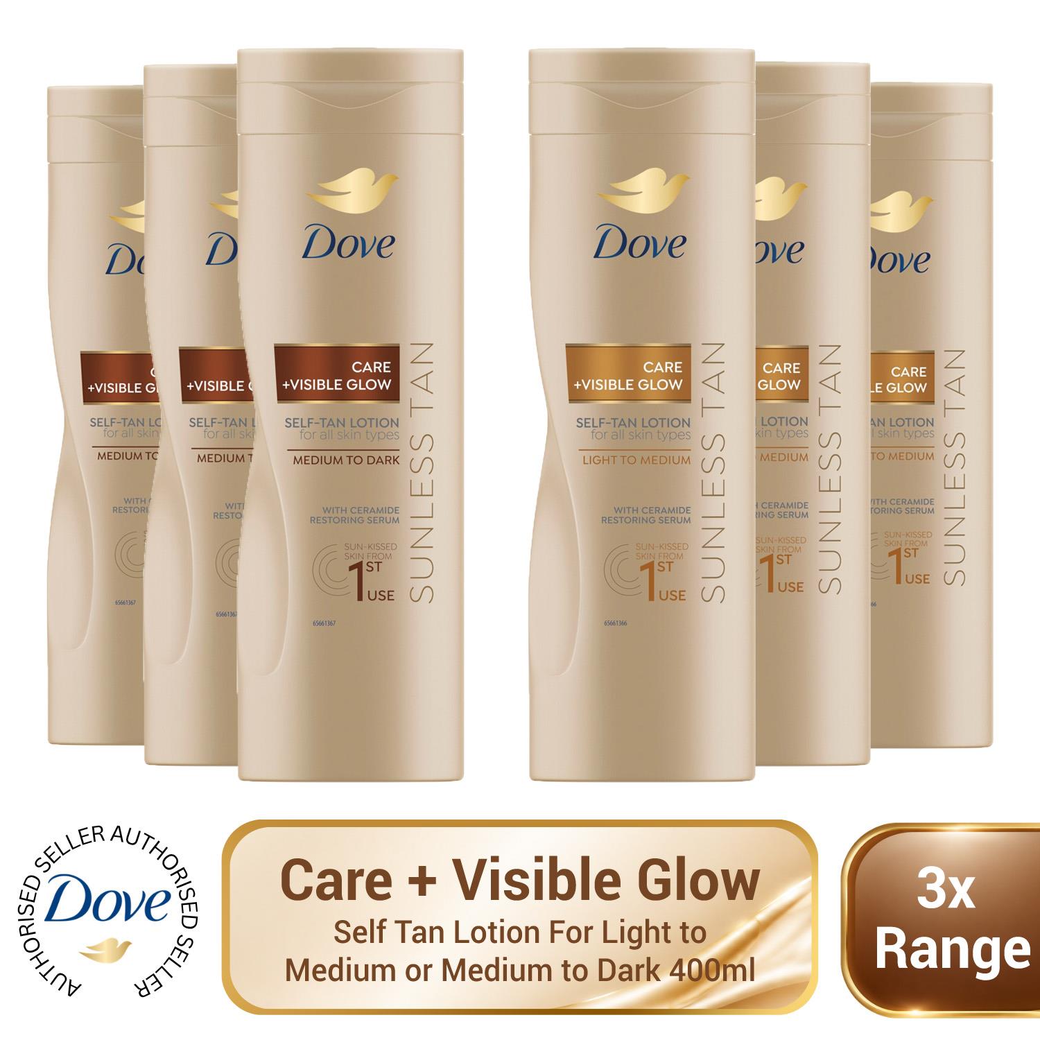 Dove Visible Glow Self Tan Lotion For Light to Medium or Medium to Dark, 3x400ml