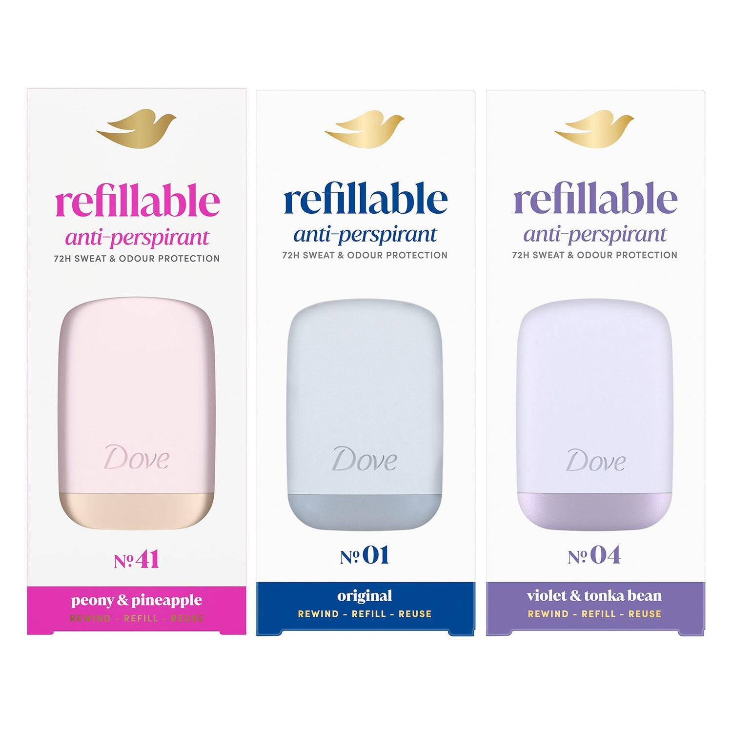 Dove Refillable Deodorant Kit + 35ml Refill Original/Peony/Violet & Bean