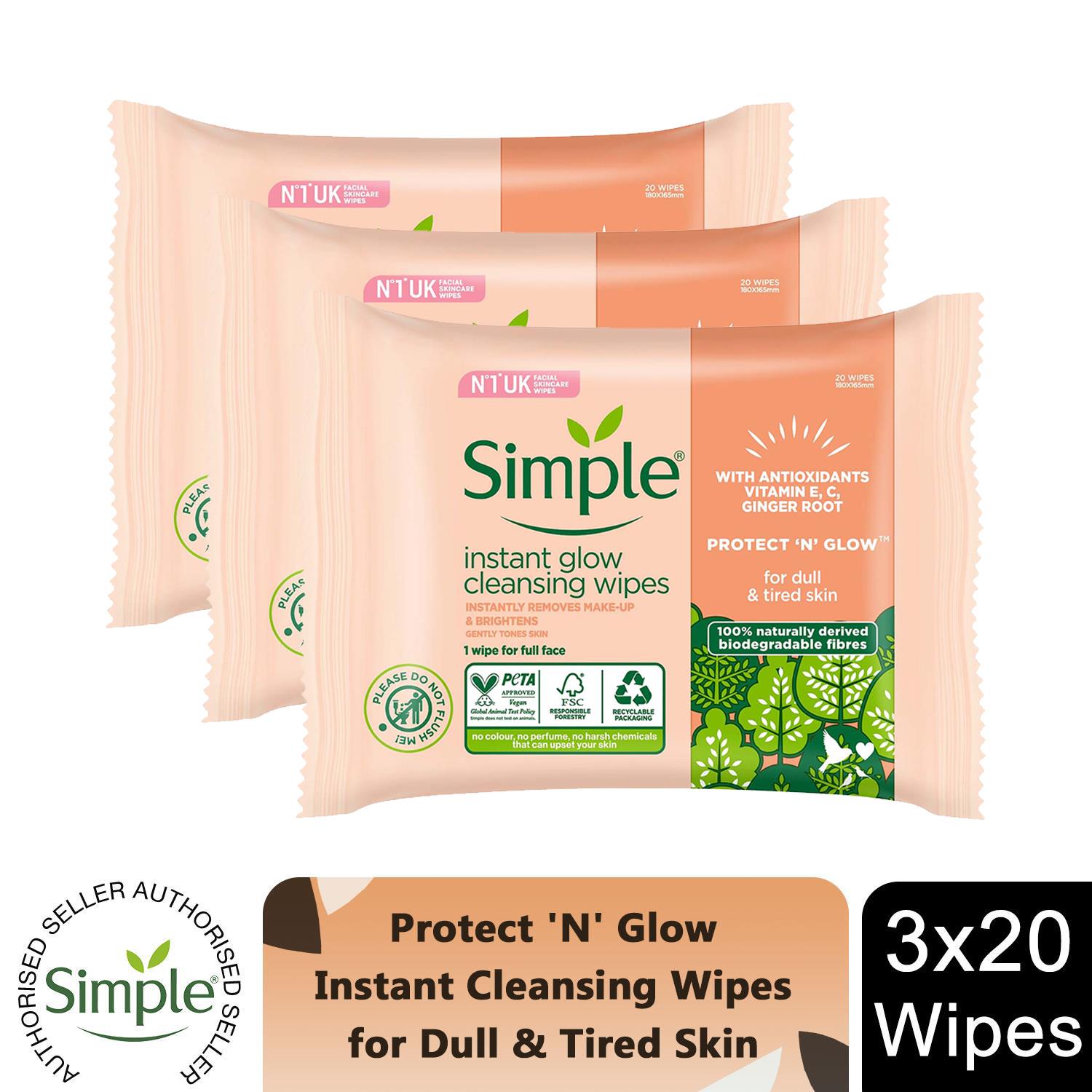 Simple Kind to Skin Brightening Cleansing Wipes 20 wipes Makeup Remover - Image 4