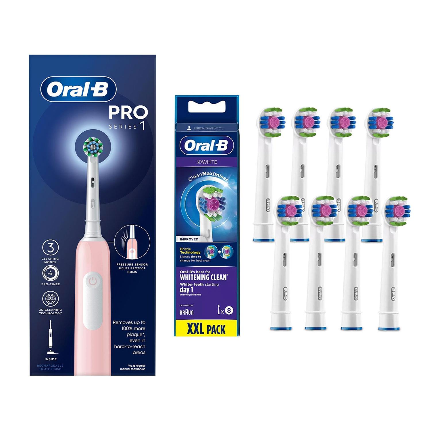 Oral-B Pro 1 Cross-Action Elektrische Zahnbürste Pink 3 Modi mit 8x Nachfüllköpfen - Bild 21 von 65