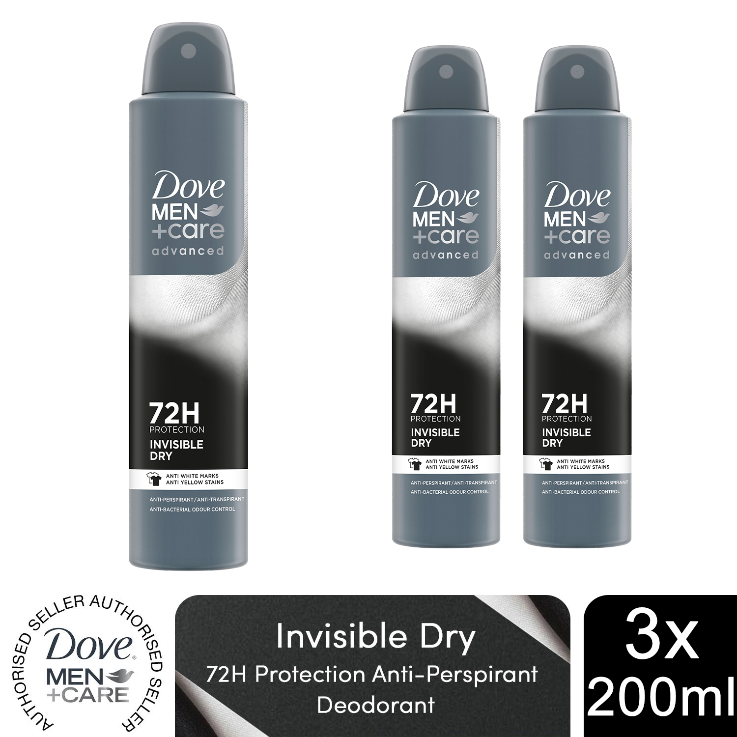 Dove Anti-Perspirant Men+Care Advanced 72H Protection Deodorant 200ml, 3 Pack - Picture 46 of 78