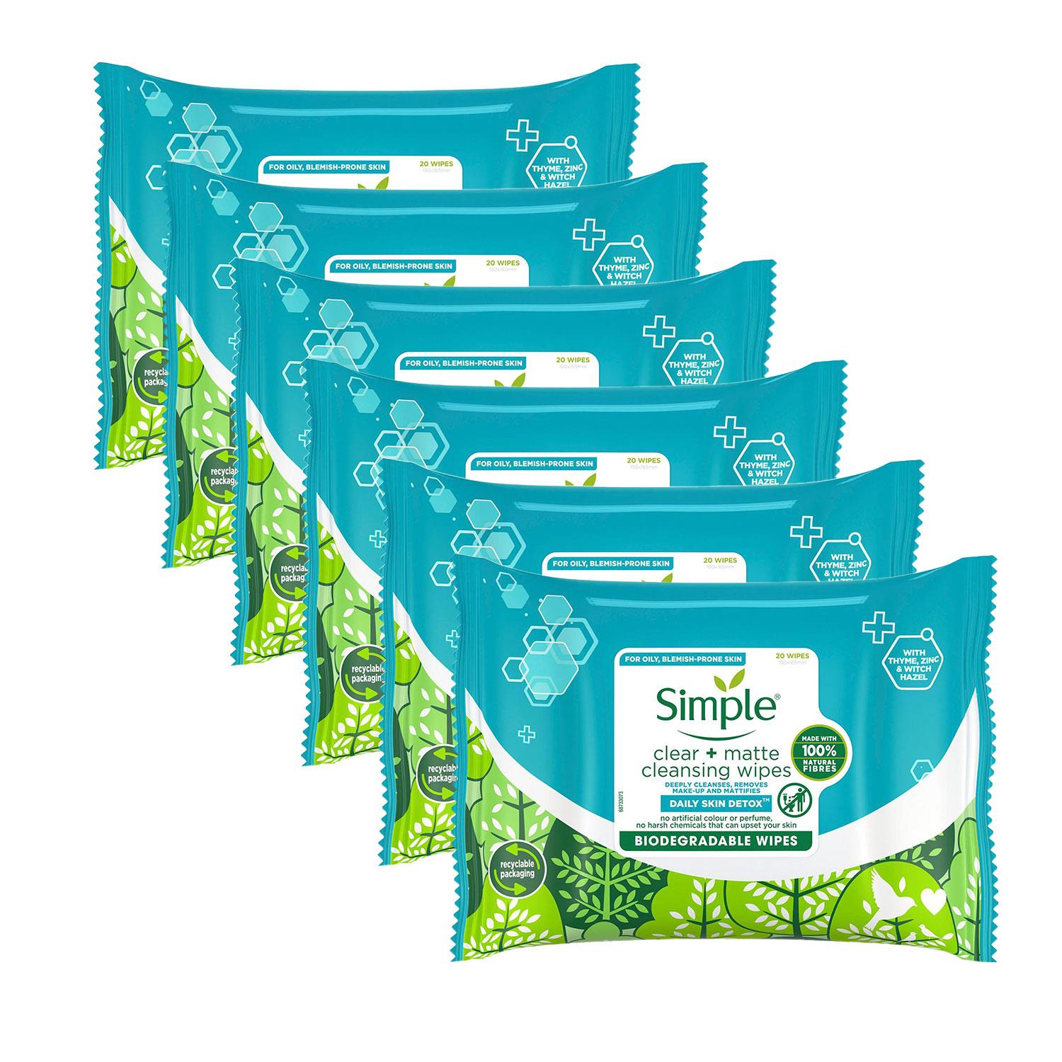 6 x 20 Wipes Simple Daily Skin Detox Matte & Clear Wipes For Oily Skin - Picture 22 of 22