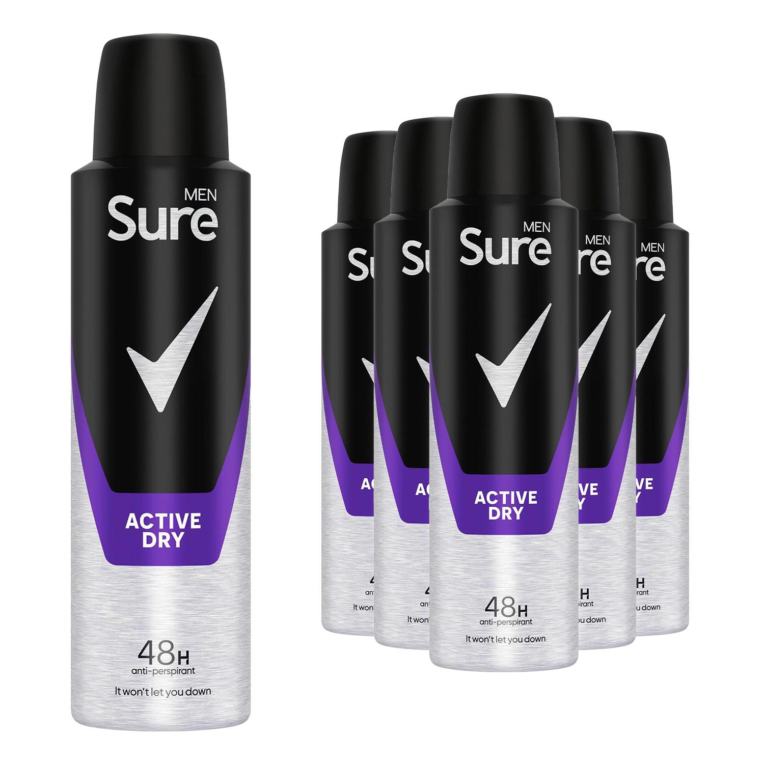 Sure Men Anti-Perspirant 48 Hour Protection Deodorant Spray, 6 Pack, 150ml - Picture 16 of 45