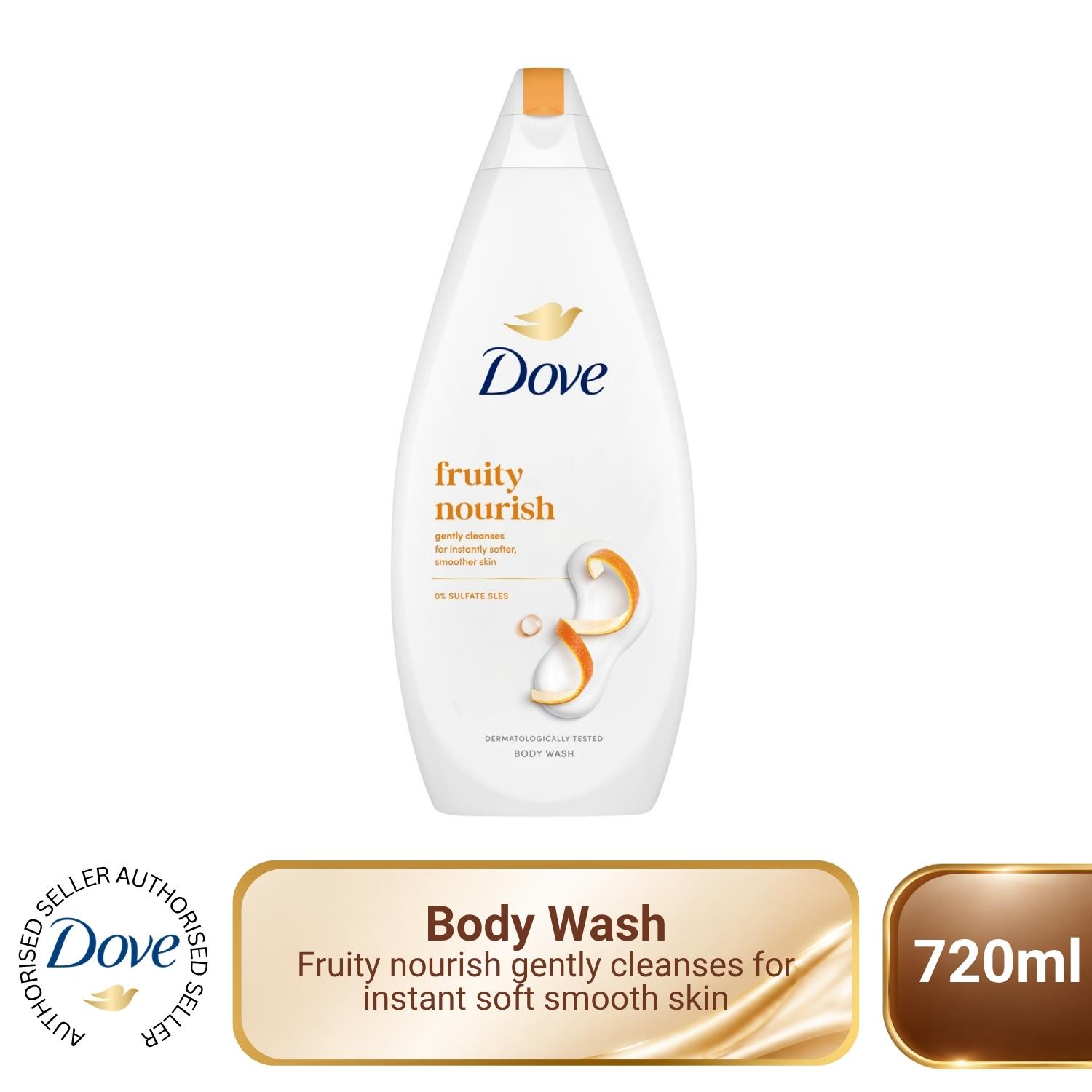 Dove Body Wash Fruity Nourish 720ml Vegan 0% Sulfate SLES Soft Smooth Skin