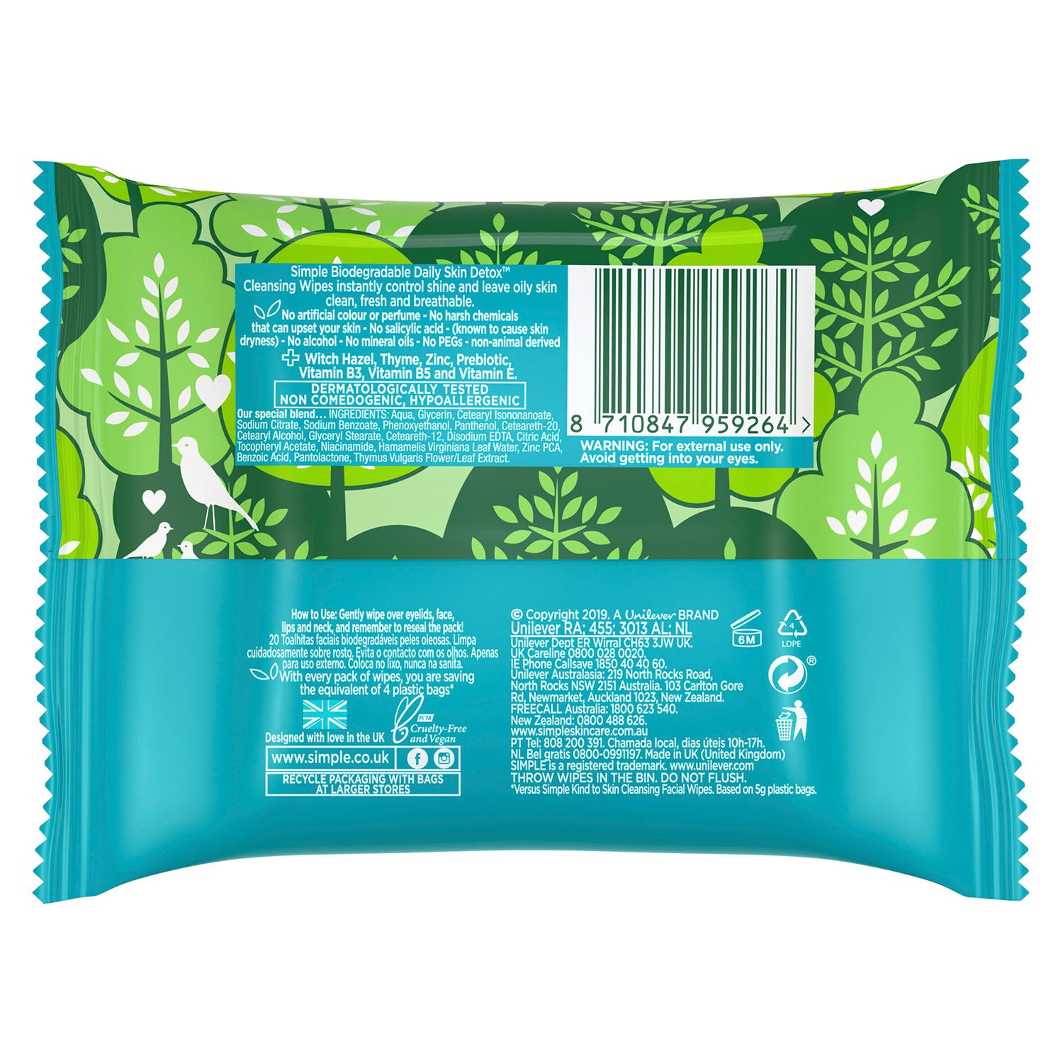 6 x 20 Wipes Simple Daily Skin Detox Matte & Clear Wipes For Oily Skin - Picture 21 of 22
