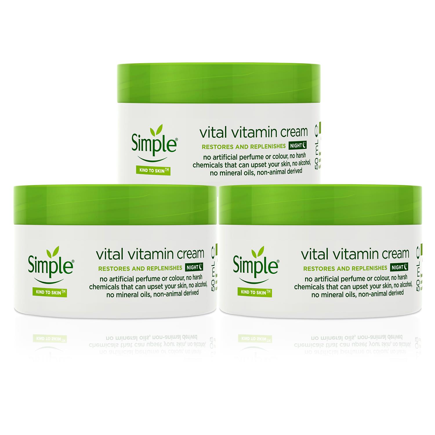 3 x 50ml Simple Kind to Skin Vital Vitamin Night Cream for Sensitive Skin - Picture 15 of 15
