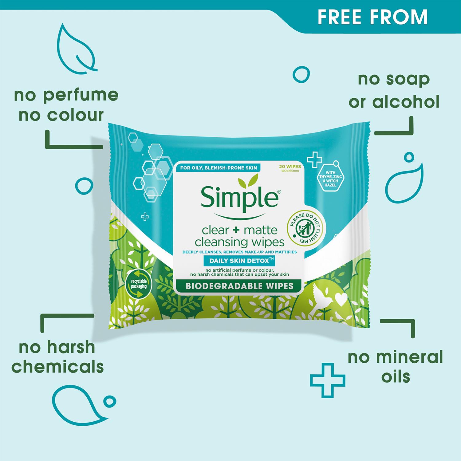 Simple Biodegradable Cleansing Facial Wipes, 3x20 Wipes - Picture 25 of 54
