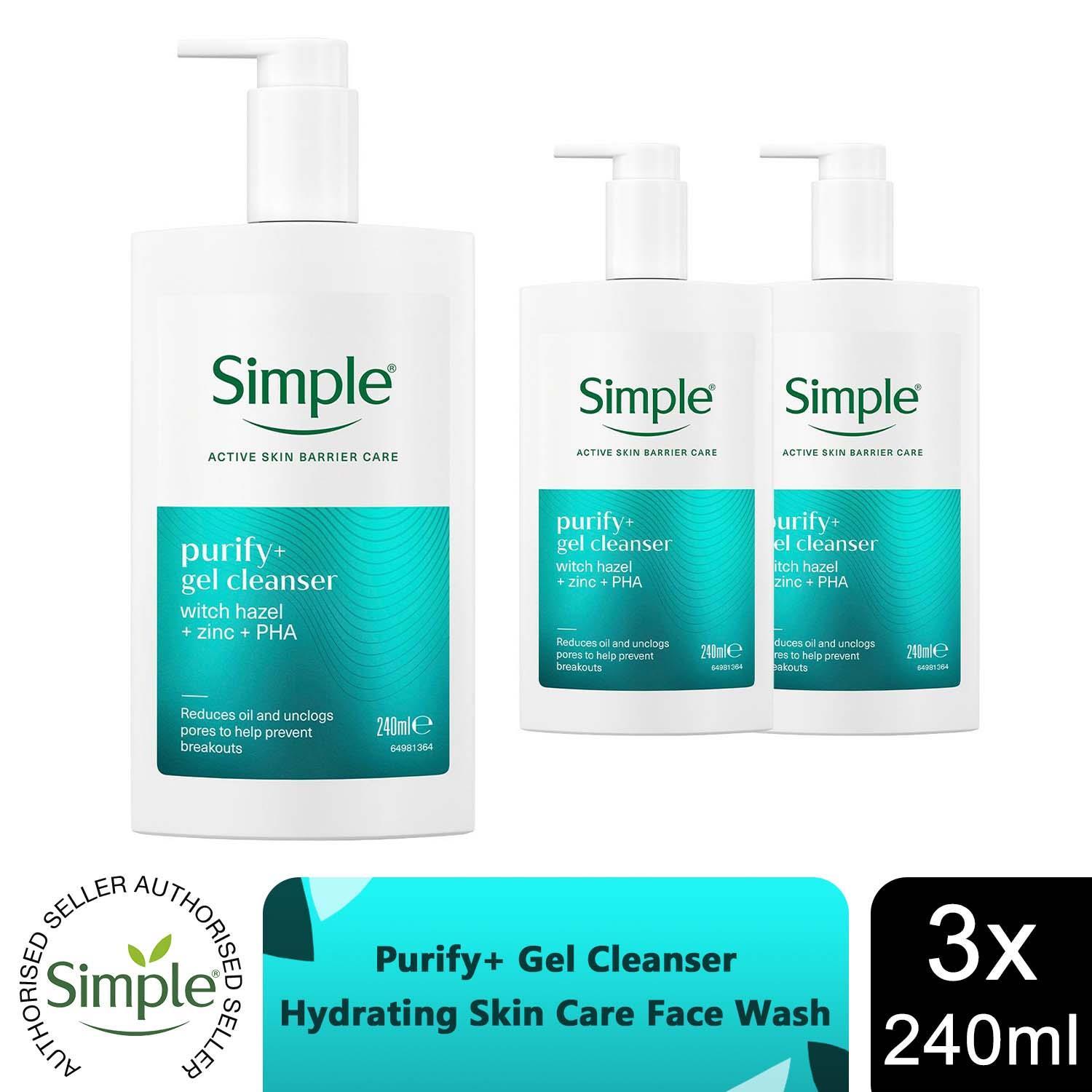 Simple Purify+ Gel Facial Cleanser 3 Pack (240Ml) Hydrating Skin Care Face Wash - Image 4