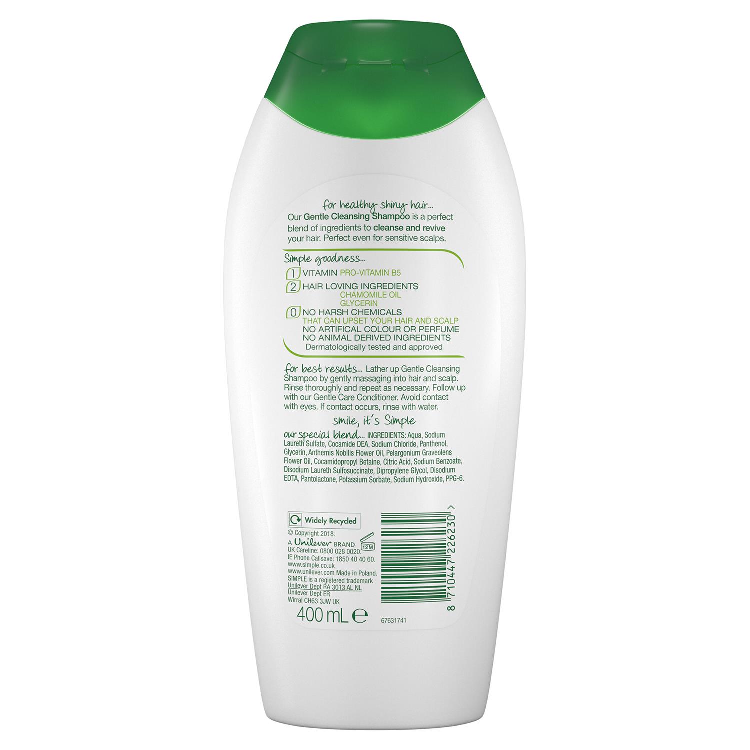6 x 400ml Simple Kind to Hair Gentle Care Shampoo with Vitamin B5 - Picture 18 of 20