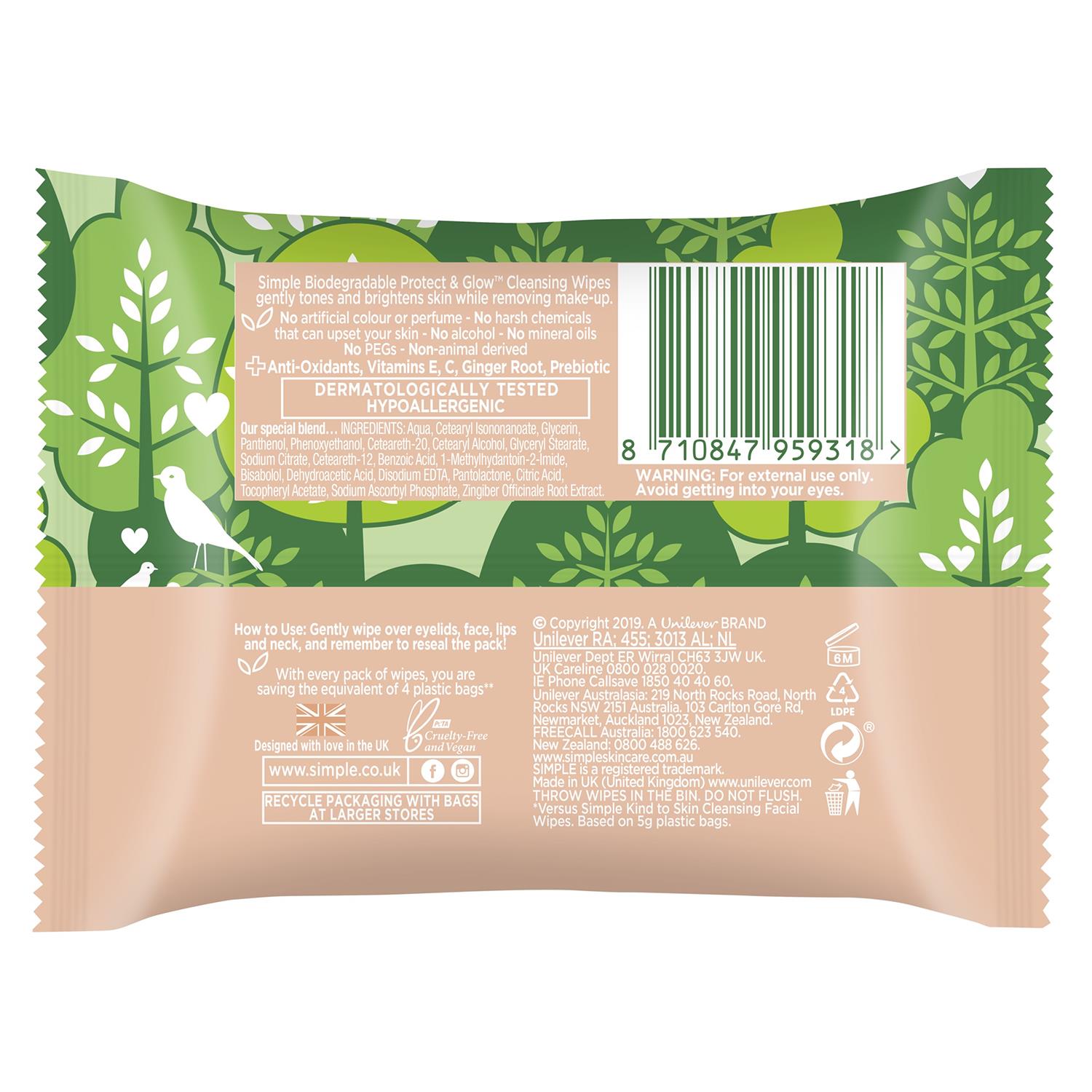 Simple Biodegradable Cleansing Facial Wipes, 3x20 Wipes - Picture 51 of 54