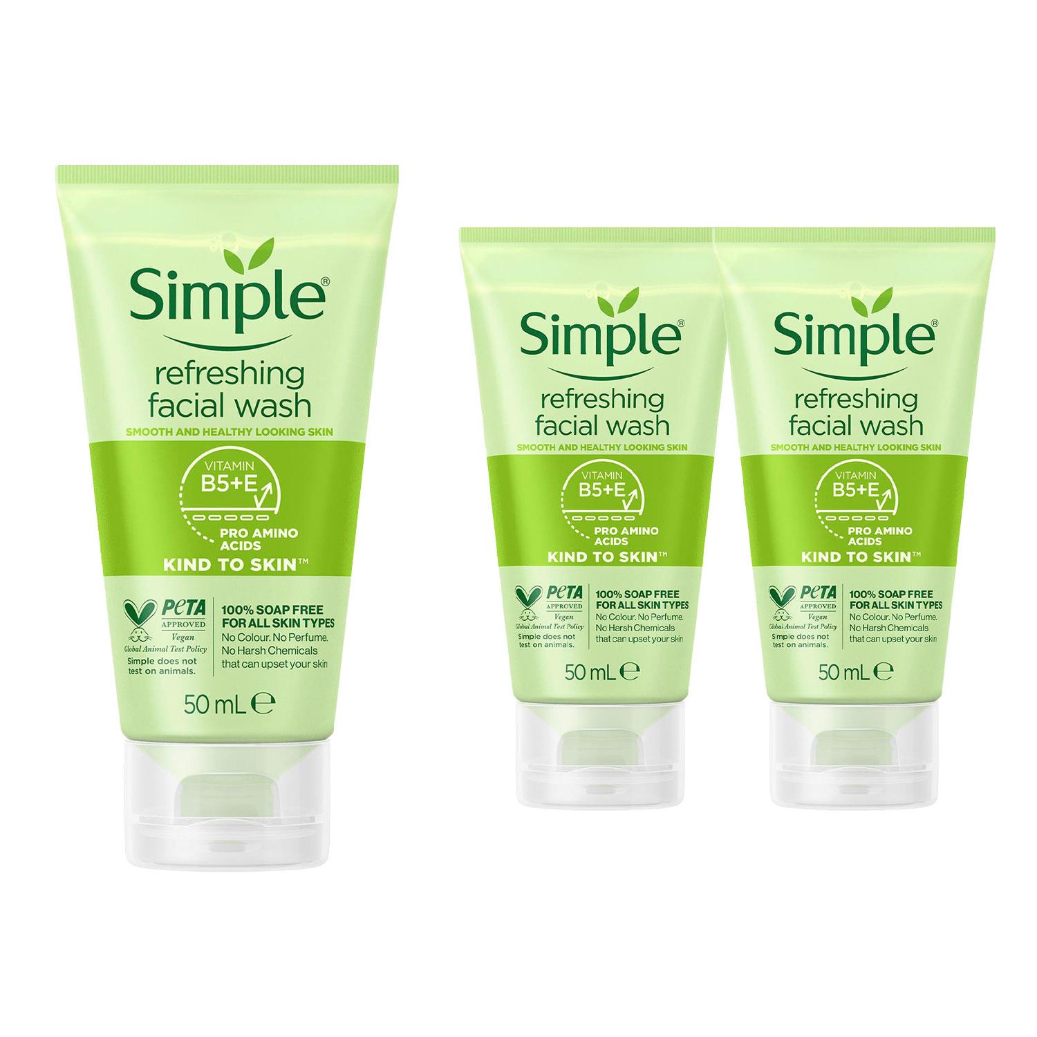 3 x 50ml Simple Kind to Skin Soap Free Refreshing Facial Gel Wash - Picture 20 of 20