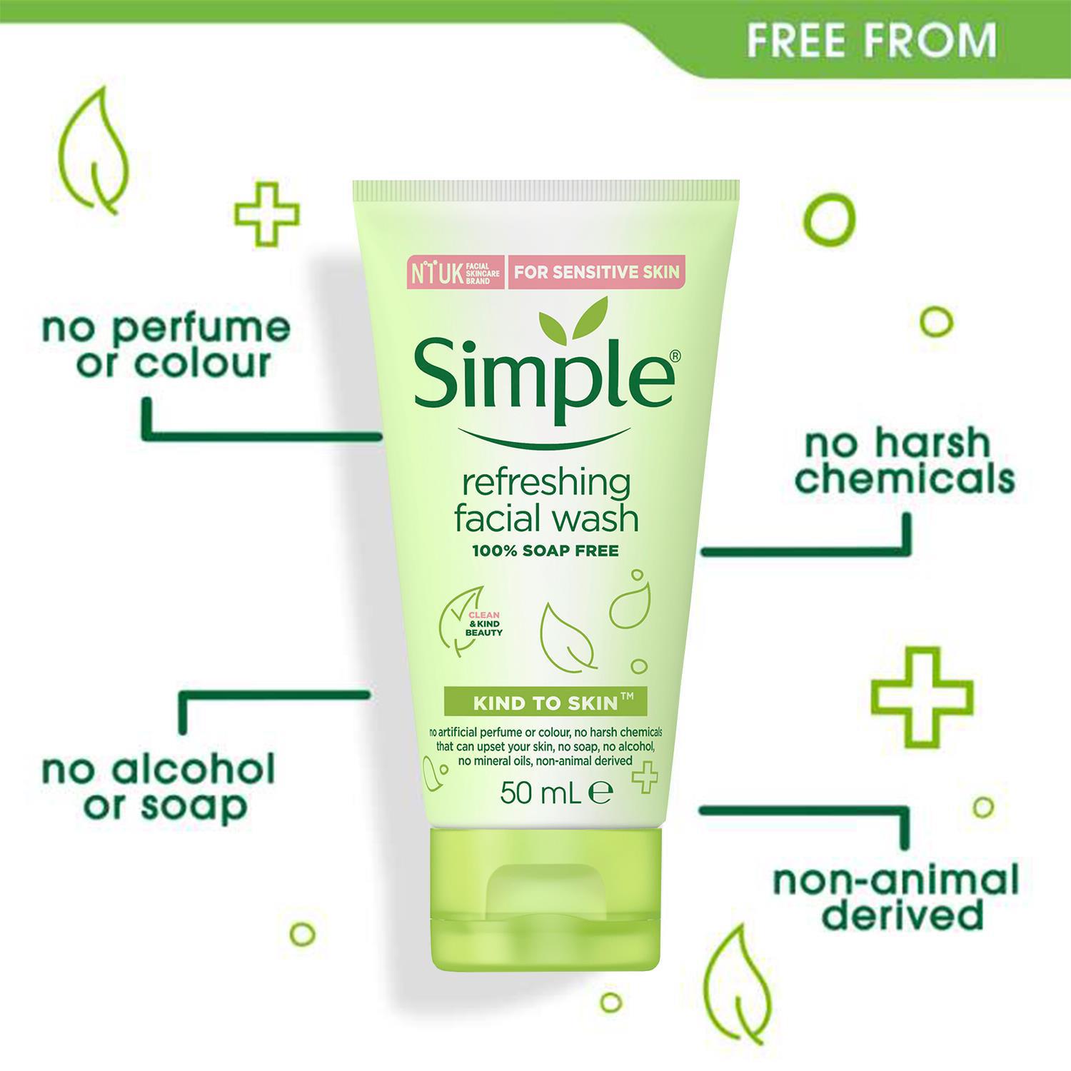 3 x 50ml Simple Kind to Skin Soap Free Refreshing Facial Gel Wash - Picture 18 of 20