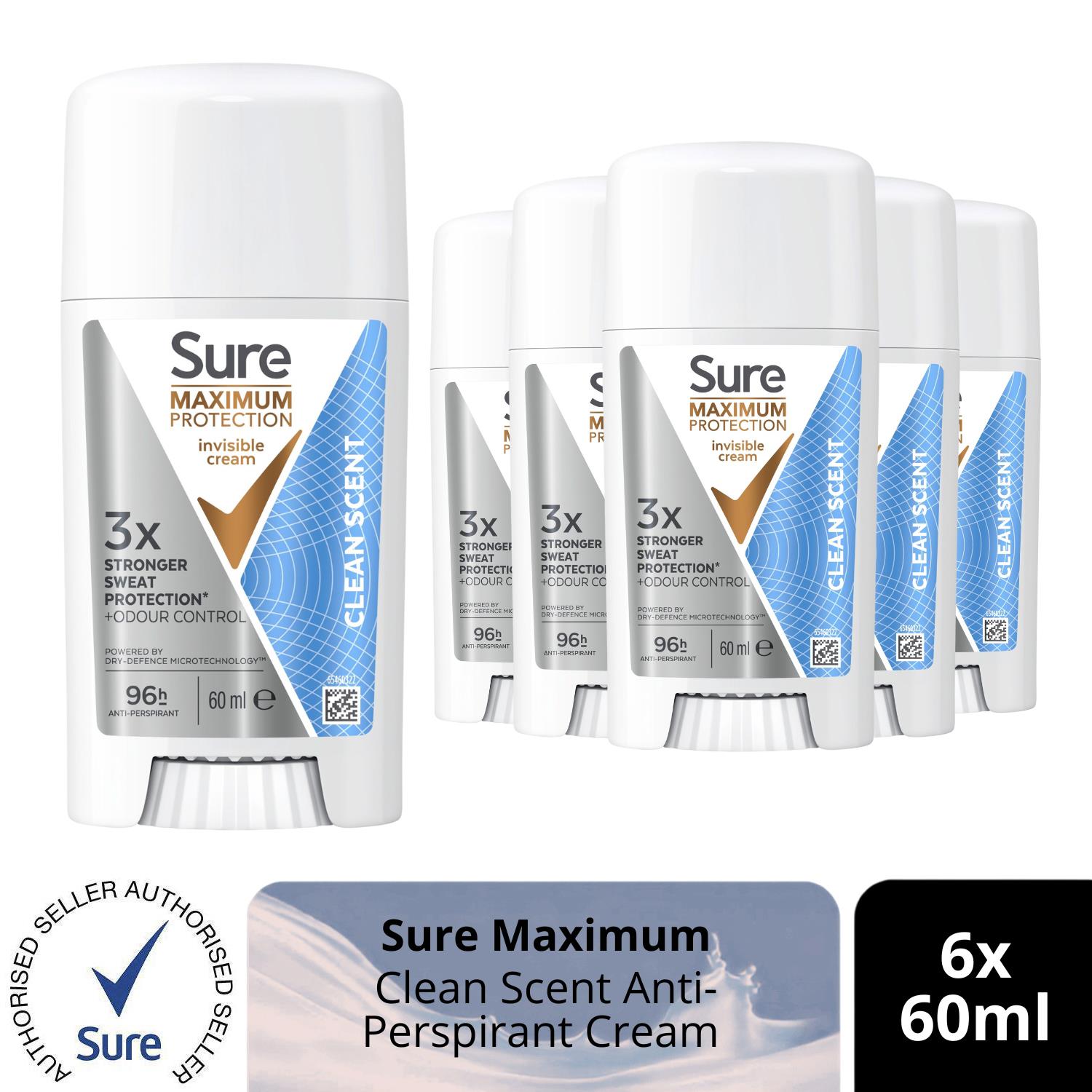 Sure Women Anti-Perspirant Cream 60ml 6 Pack, 96H Sweat & Odour Protection